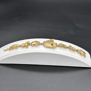 AJC Noahs Ark Link Bracelet Gold Tone Animal Charms Vintage 7.25in